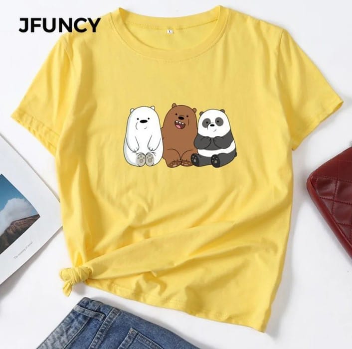 BEAR Printed Summer Collection Round Neck Half Sleeves T Shirt For Women