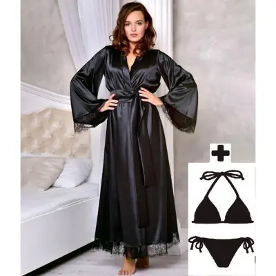 Nighty Beautiful Bridal Black / Hot Sexy Silk Long Gown / Bridal Night Suit  / Bra With Panty