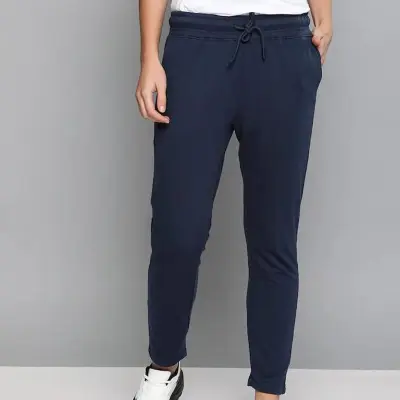 Navy Blue Solid Straight Pants