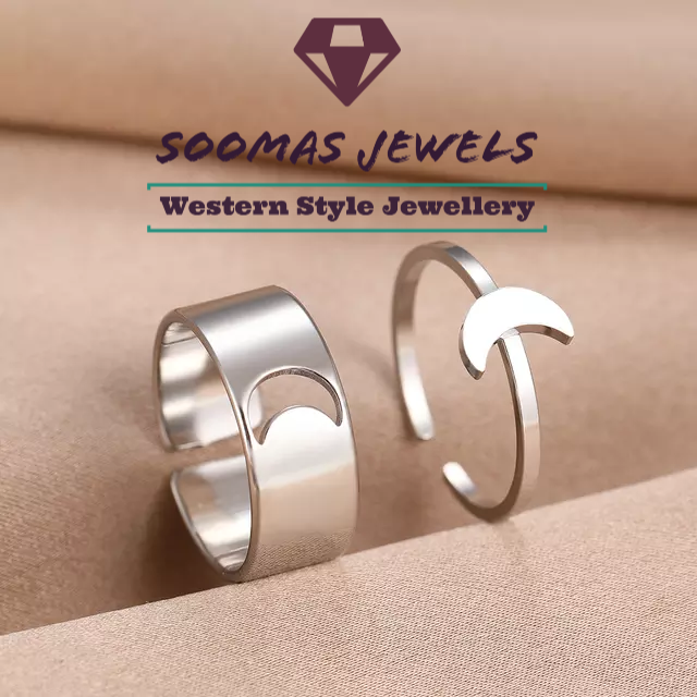 Moon Rings Pack of 2 Rings For Girls Adjustable Size Couple Rings For Lovers Valentines Day Gift For Lovers Girl