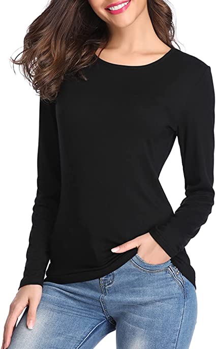 Sharrys Full Sleeves T shirt For Womens Basic Plain 100% Organic Cotton t shirt For Girls New arrivals Casual Summer Wear ( Black )