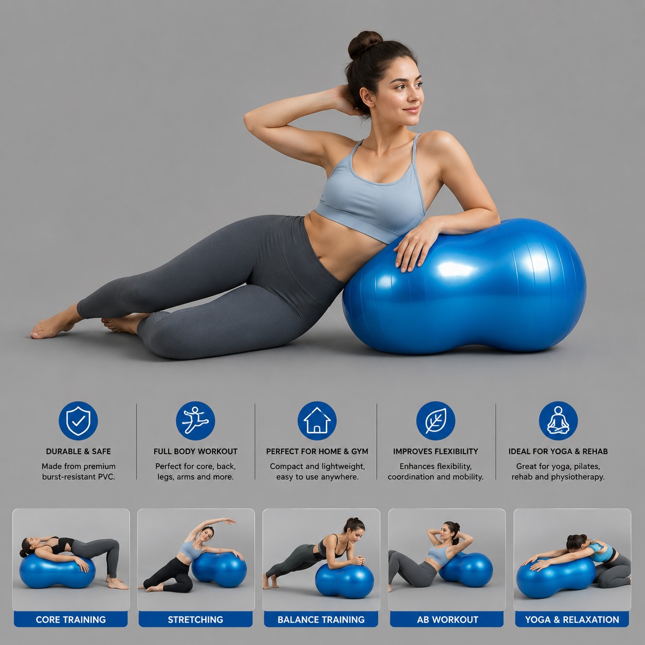 Peanut Exercise Ball with Foot Pump Anti Burst PVC Yoga Ball Stability Ball for Balance Training Physiotherapy Home Gym Fitness