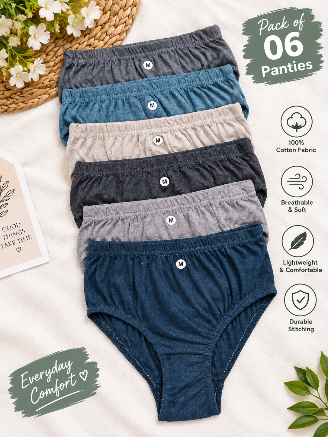 Panties Pack of 5 Soft Cotton Underwear Panties For Girls Multi color Cotton Panties Penty For Girl Women Ladies Undergarments For Women - Non Period Panties - Penties For Girls - Panties For Women Undergarments Soft Panties Fashion House 786