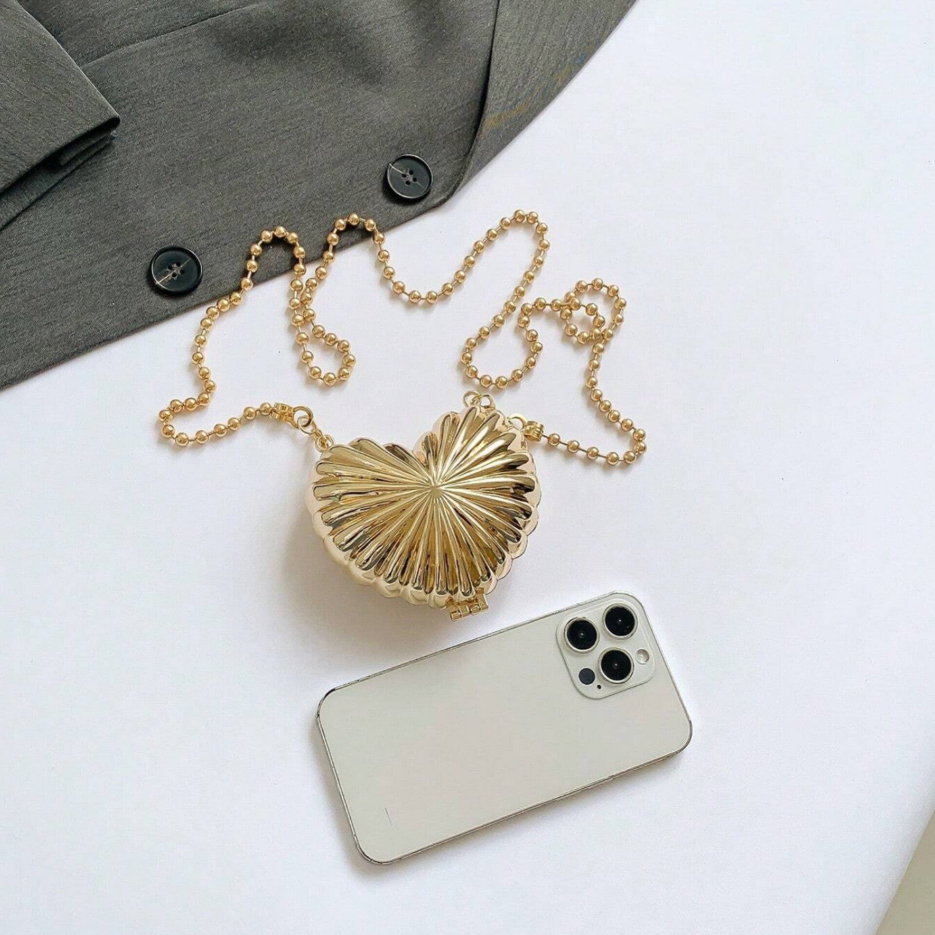 Most Trendy Mini heart clutch Metallic / Acrylic Clutch With Long Chain For Women & Girls
