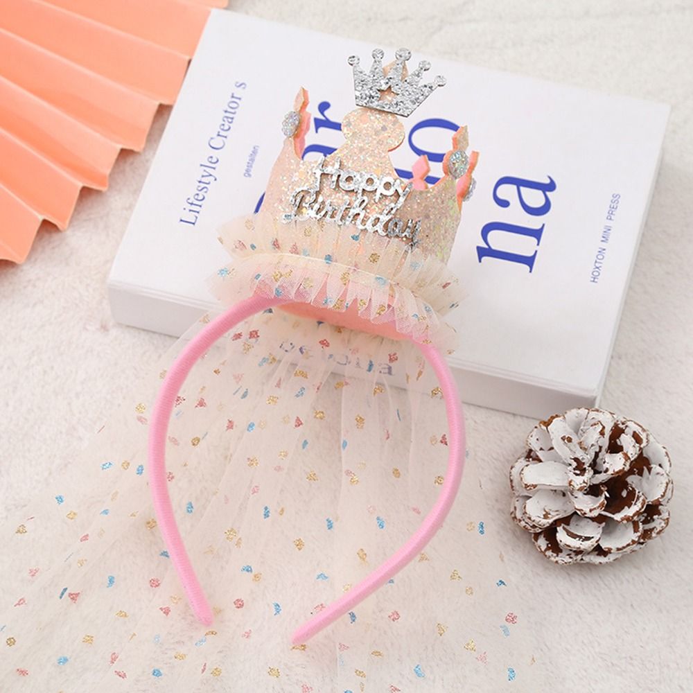 Simple Cute Funny For Children For Kids Happy Birthday Mesh Crown Hair