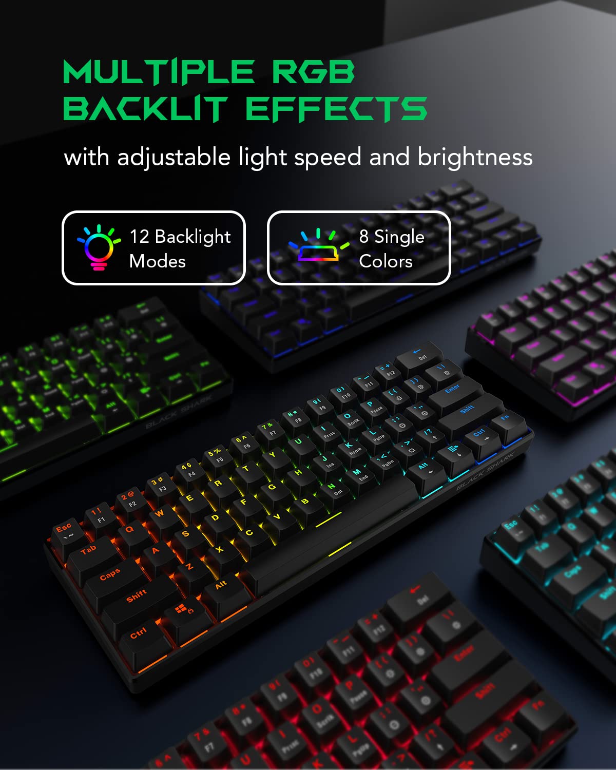 BLACK SHARK MECHANICAL KEYBOARD GAMING RGB BACKLIT WIRED PROGRAMMABLE SIXGILL K4 Blue Switch(Black)