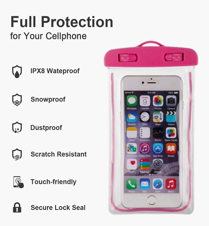Universal Transparent Waterproof Mobile Pouch Secure Case for Beach, Swimming & Rain