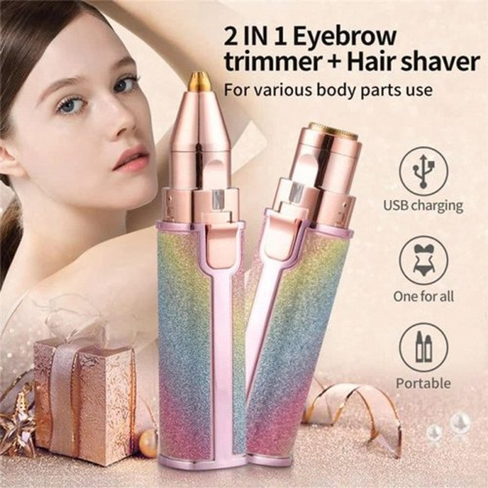 Chargeable Flawless 2 in 1 Eye Brow And Facial Hair Remover Machine,