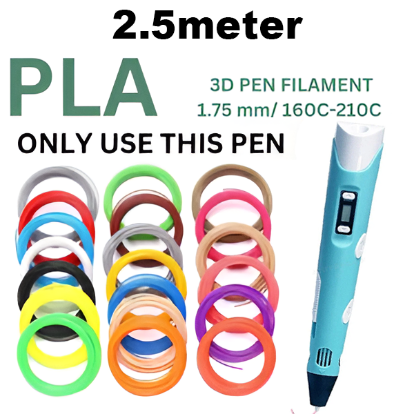 1.75mm PLA filament Roll | PLA Wires Filament Refills 1.75mm for 3D Printing Pen and 3D Printer 2.5m Roll