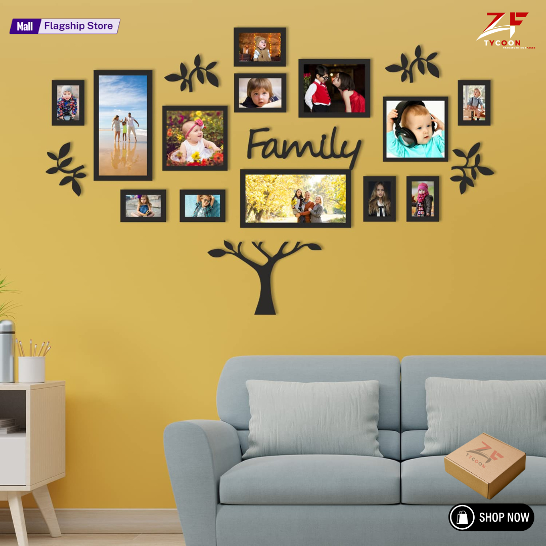 ZF 3D Wooden Wall Family Tree With Picture Large Size 10-12 Frames, Wooden Family Tree Photos Frame, Modern Ghar Ka decor