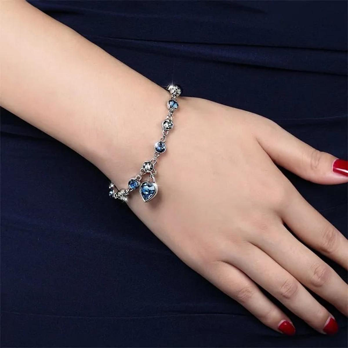 Silver Crystal Heart Shaped Link Chain Braclet for Women & Girls Pendant Charm Jewelry - Hot Fashion
