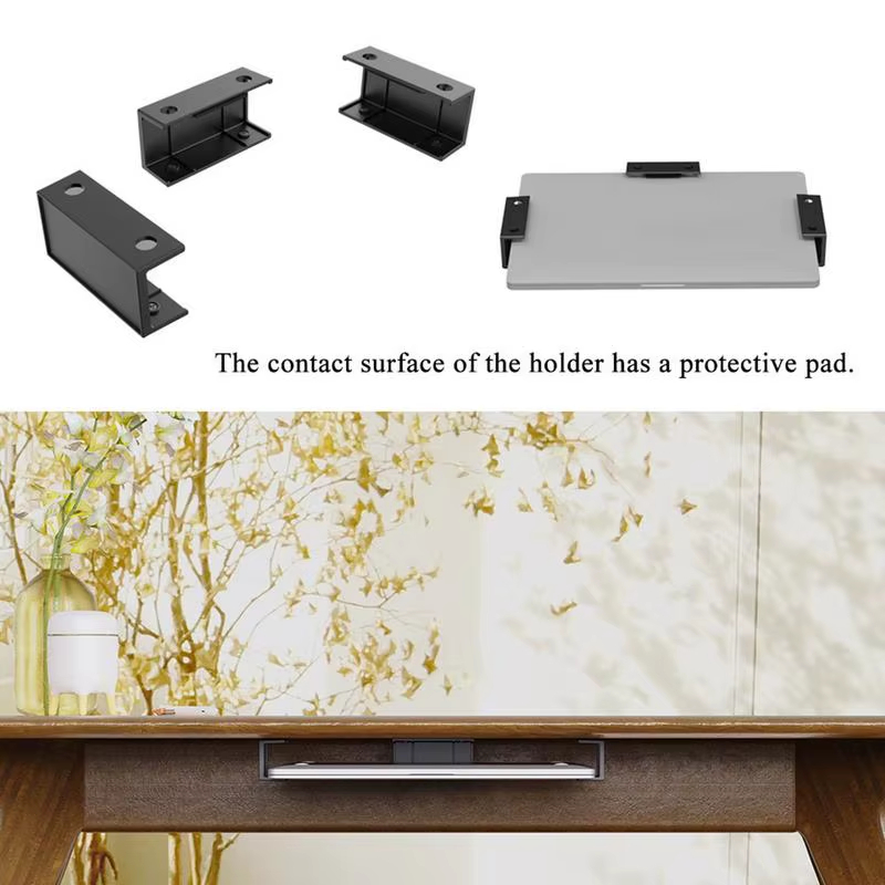 Metal Laptop Mount Under Desk Shelf Holder for Notebooks, Tablets, Cable Boxes, Modems, Smart TV Boxes