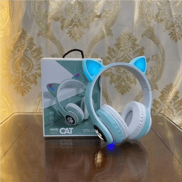 Cat Ear Wireless Bluetooth Headphones for Girls with LED Light and Microphone