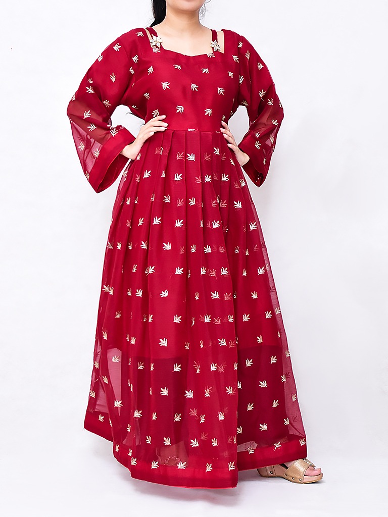 Elegant Chiffon Maxi Dress for Women - Full-Length Party Gown for Weddings, Mehndi, and Formal Events | Stylish Evening Wear for Ladies and Girls | Luxurious Design with Flowy Silhouette and Comfortable Fit by umer Garments