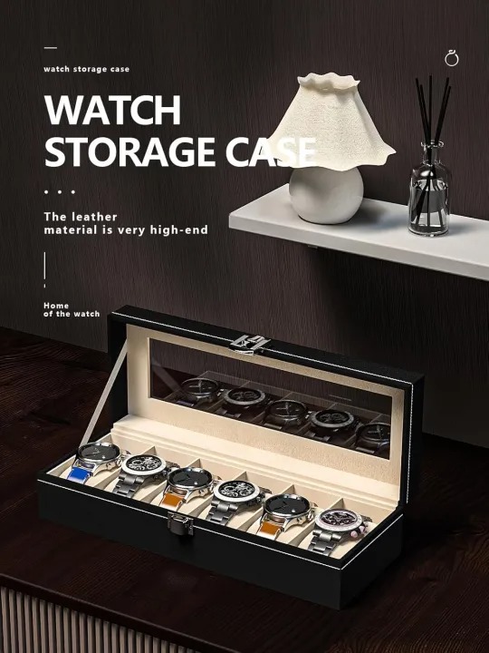Watch Box for Men PU Leather Watch Organizer Storage Style Black Holds Up to 12 Watches