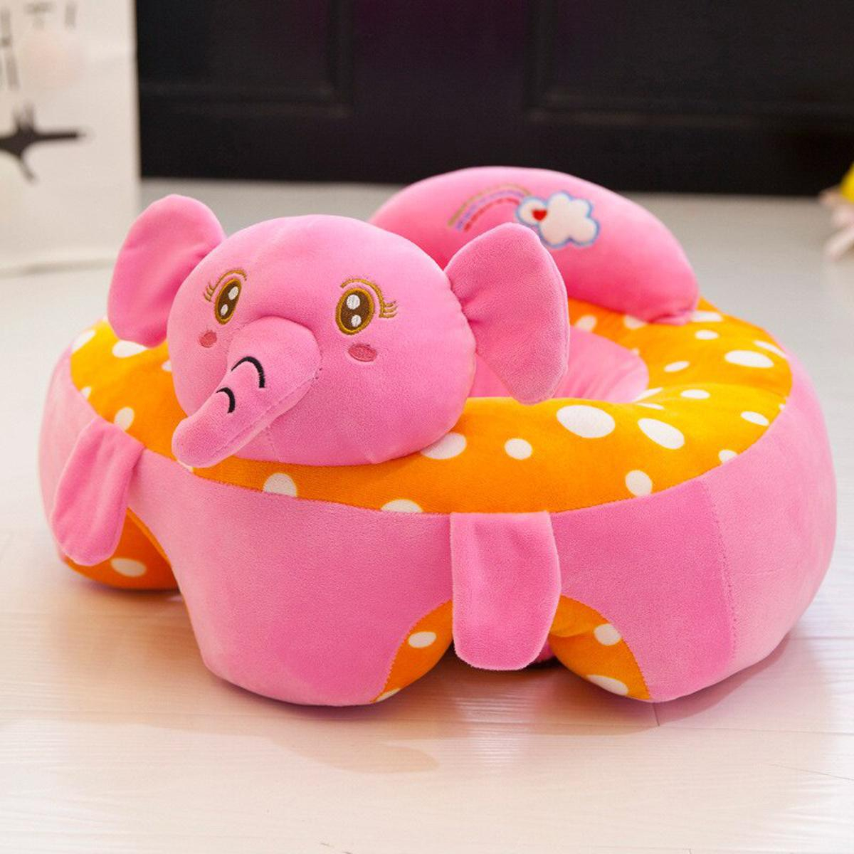 Pink Elephant Stuffed Plush Sofa Baby Seats Children Sofa Support Seat Learning Training Cushion Baby Carrier Seater Toddler Nest Puff Cartoon Infant Learning To Sit Soft Cotton Nest Puff Safety Chair Soft Babies Toys with 2 Holes for Legs For 0-2 Years