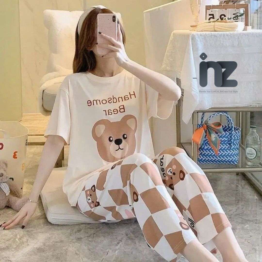 Women Plus Size Printed T-Shirt with Trouser Set Girls Comfortable and Quiet Outfit