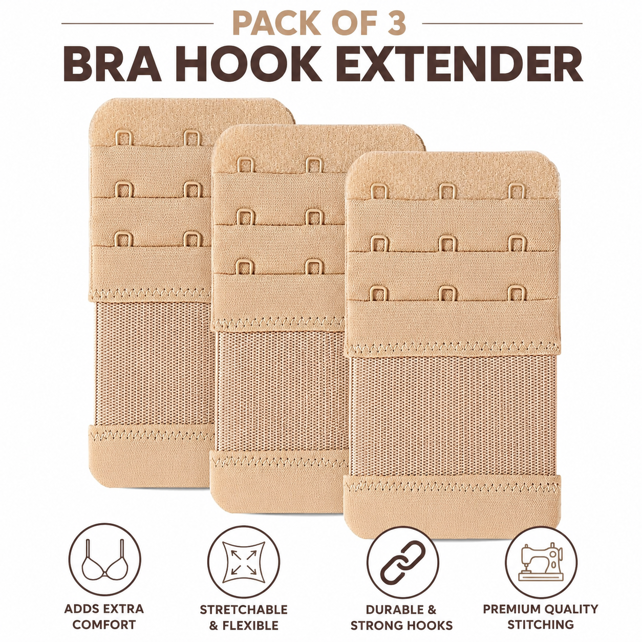 Pack of 3 Bra Extender 3 Hook,Stretchy Soft Comfortable Bra Strap Extender