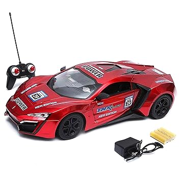 1:16 Scale Racing Bonzer Remote Control Car led Rechargeable Battery RC Car Series with Charger for Kids (Red, Blue)
