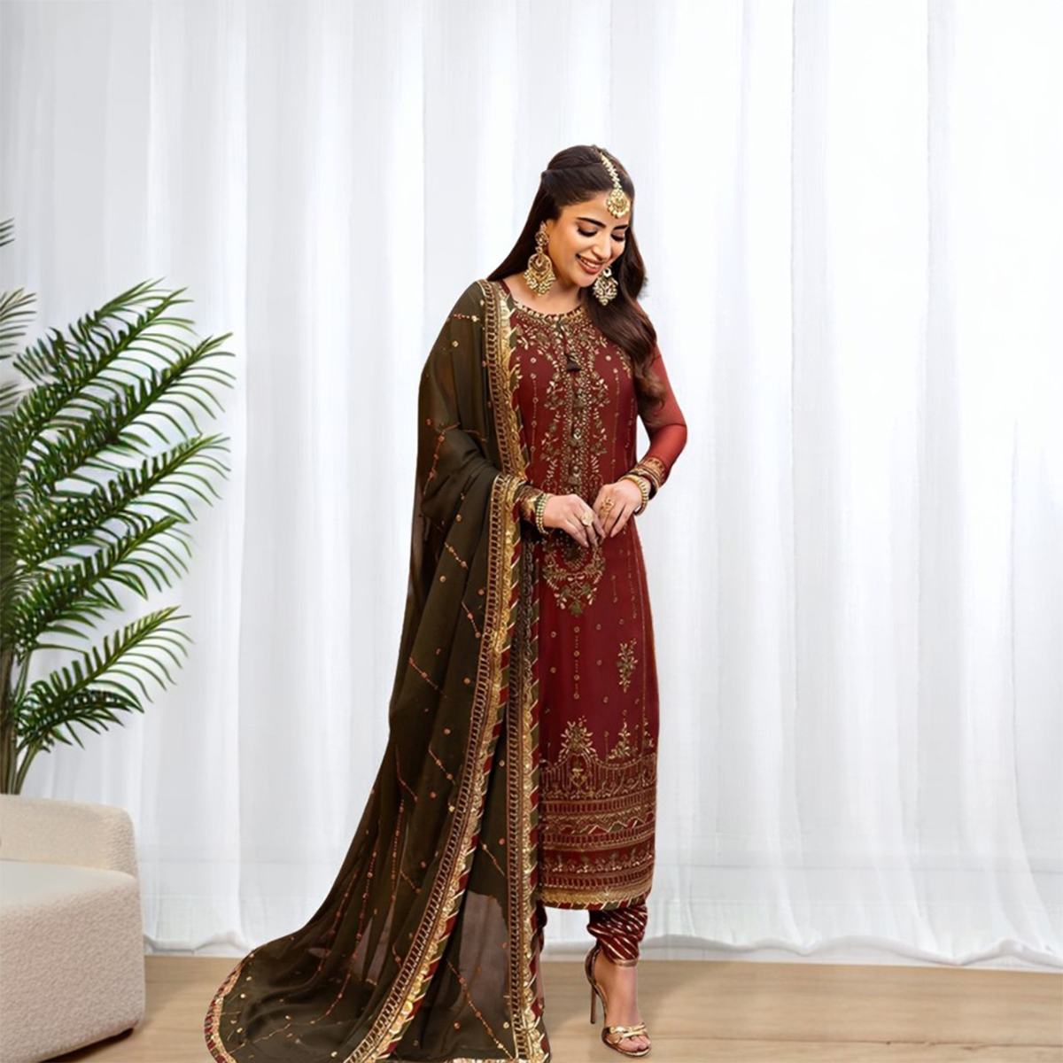 Latest Chiffon Embroidered Dress with Dupatta – Unstitched Party Wear Outfit