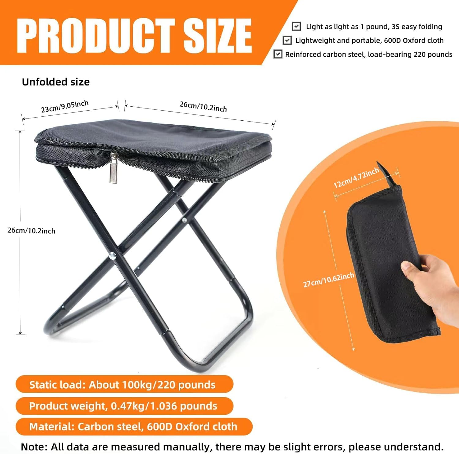 Camping Stool Portable Folding Stool with Carry Bag Weight Load 220lbs Portable Stool for Camping Fishing Hiking BBQ