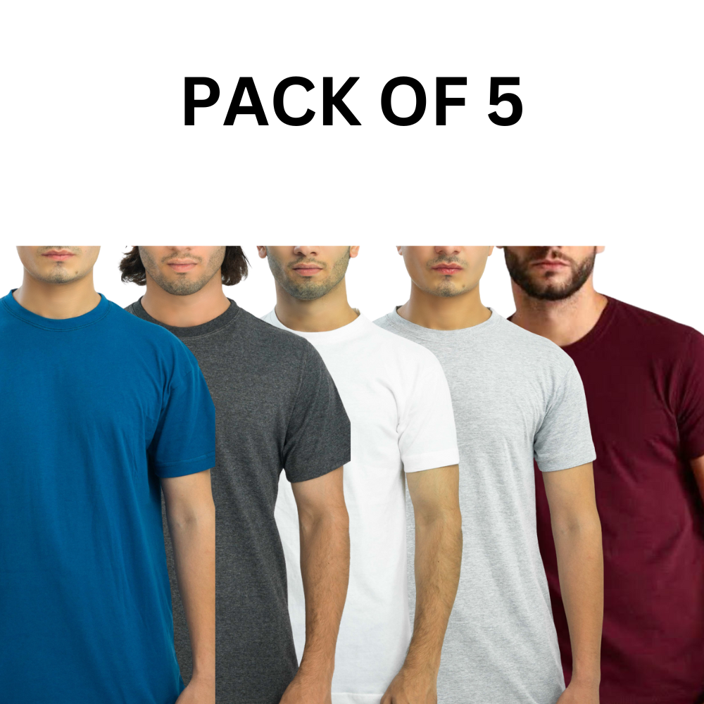 Pack of 5 Plain Cotton Half Sleeve T Shirt For Men Casual Summer Wear Soft Breathable Fabric For All Day Comfort