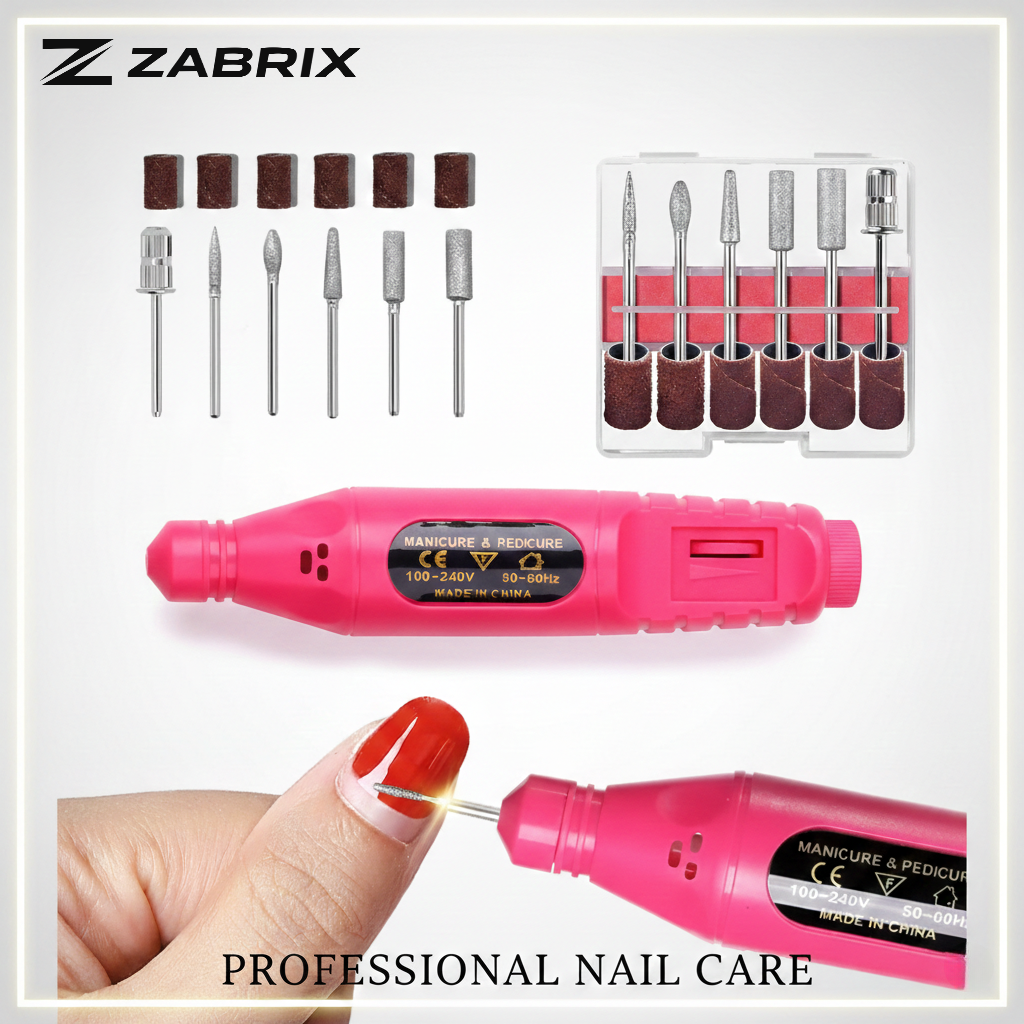 ZABRIX ProMax Professional Nail Drill Machine – Electric Nail Grinder for Gel & Acrylic Polish Removal | 6-Speed Adjustable | Salon-Grade Manicure & Pedicure Kit with 10 Sanding Bands