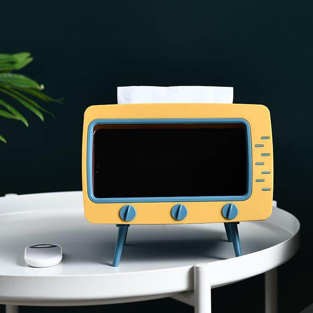 Tv Tissue Box + Mobile Phone Stand Desktop Tissue Napkin Holder Case