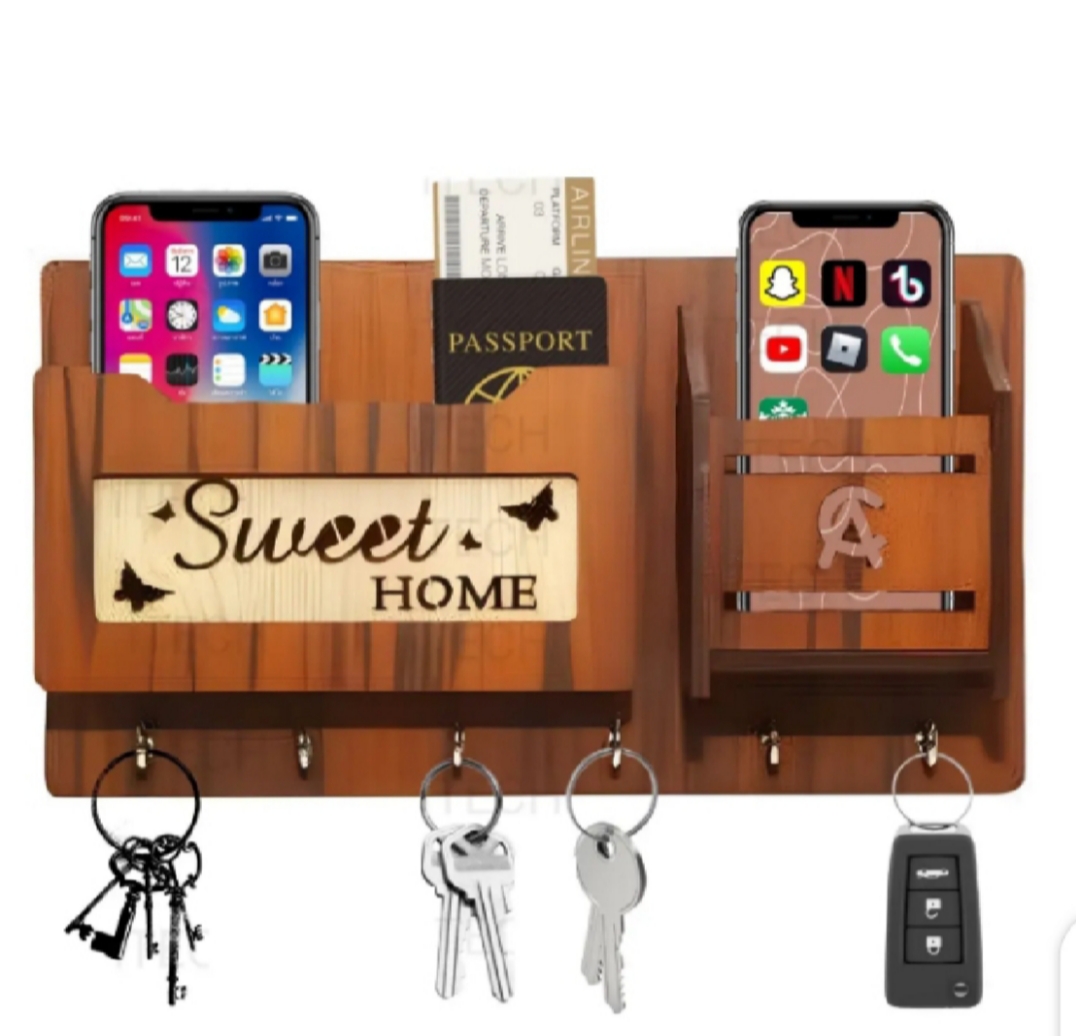 wall decoration for homes and offices wooden wall decor for rooms wood decor for bed room wooden home model wall decoration sweet home keychain holder with mobile stand wood mobile phone charging and wall key holder sw