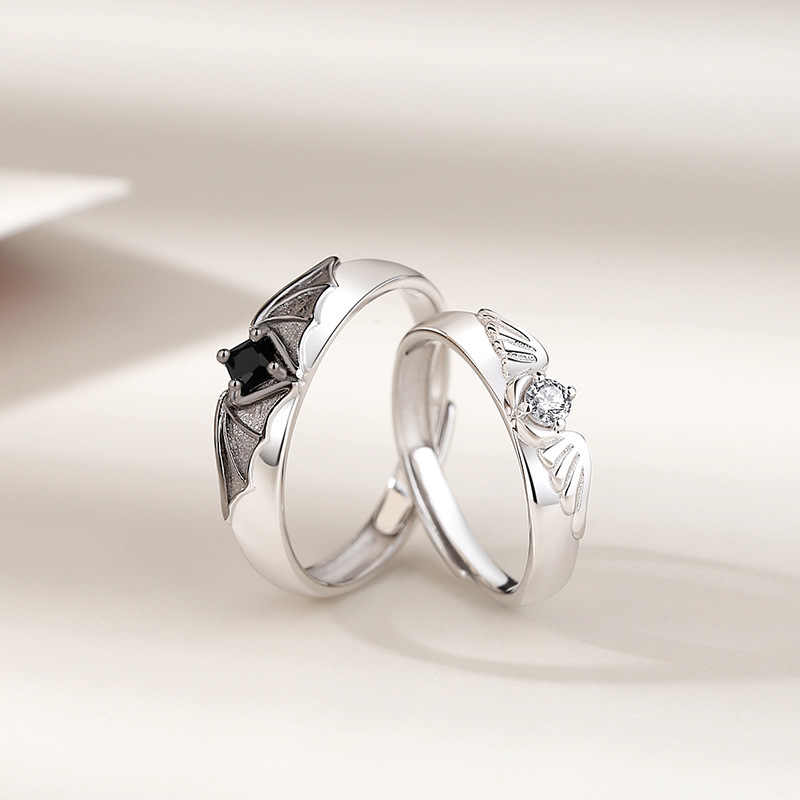 Angel and Demon Wings Couple  Rings  Glamour Spark  Fashion for Lovers Couple  Boys Girls  Elegant Adjustable, Resizable Design Shimmering  Zircon Stone Trendy Statement Finger Jewelry Perfect Gift For Her  Luxury Party, Wedding Daily Wear