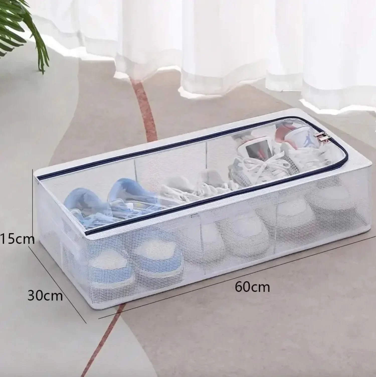 Under Bed Shoe Storage Box with Steel Frame – Large Foldable Transparent Shoe Organizer Bag for Men & Women – Clear Dustproof Shoe Cover with Handle for Heels, Boots, Sneakers – Space Saving Closet Storage Rack (60x30x15cm)