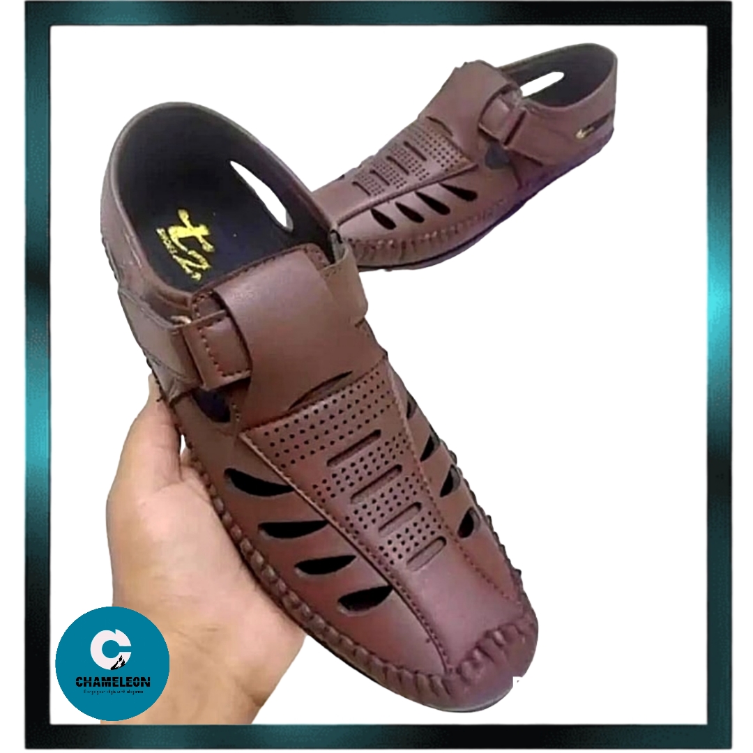 New Design Stylish Camel Color Synthetic Leather Covered Sandals For Men