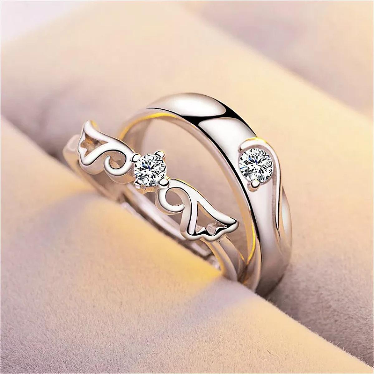 1 Set Couple Sell Adjustable Lovers Zircon Engagement Rings for Women Fashion Silver Color Wedding Rings
