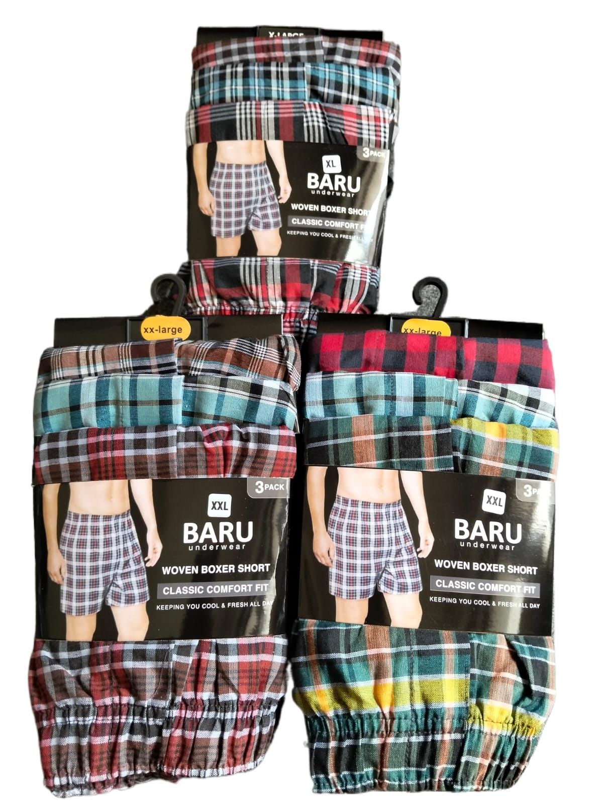 Mens Cotton Checkered Boxers Shorts Woven 3 Pack Soft Breathable Underwear M-2XL
