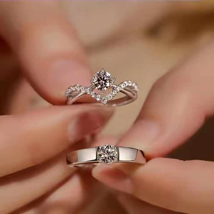 Diamond Engagement Couple Ring Glamour Platinum Plate Fashion  for Girls  Women  Elegant Open Design  Shimmering Cubic Zirconia Stone  Trendy  Finger Jewelry  Stylish Adjustable  Perfect Gift For Anniversary Valentine Day Luxury Party, Wedding  Daily Wear