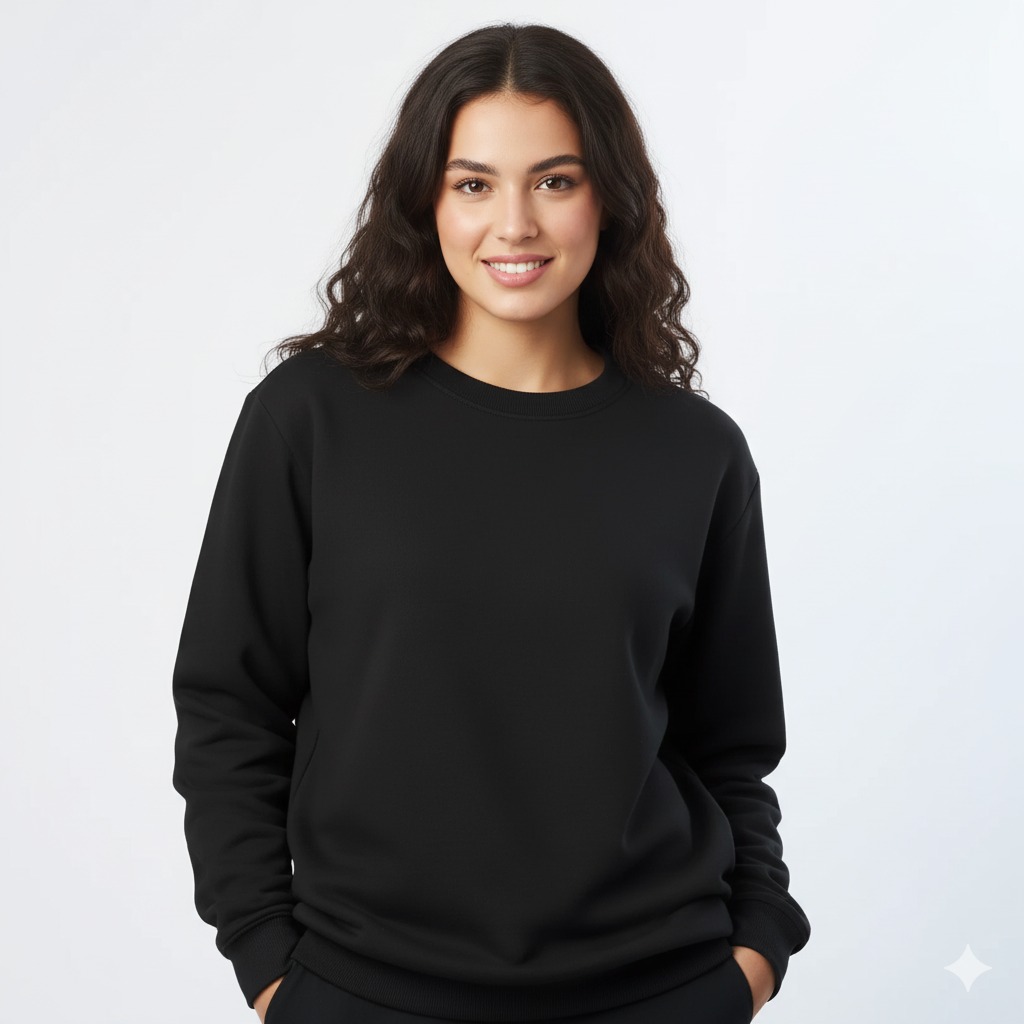 Figowear Women’s Black Round Neck Top - Model C77 - Premium Soft Stretchable Winter Innerwear - Slim Fit Full Sleeve Thermal Base Layer for Girls - Comfortable Cotton Blend Crew Neck Pullover - Figowear Winter Essentials Collection