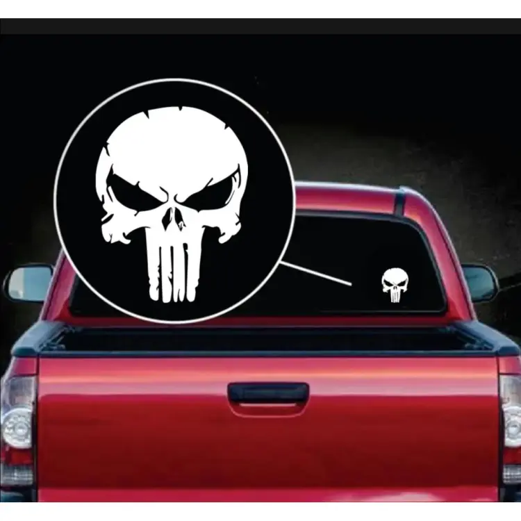 Punisher Skull Car & Truck Sticker Decal ( White & Black ).