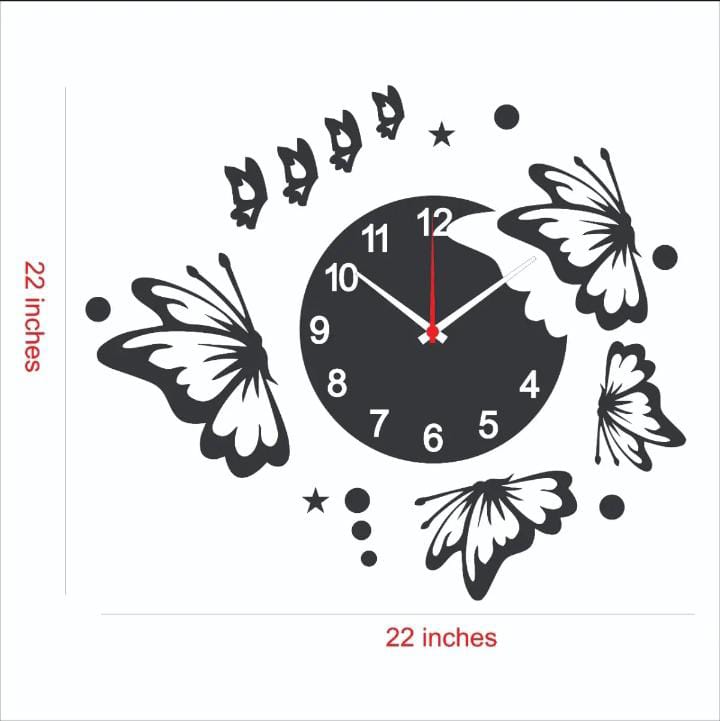 3D butterfly wall clock Style Wooden Wall Clock with Stars & Butterflies, Laser Cut Wooden Wall Clock Stylish Design with Stars & Butterflies