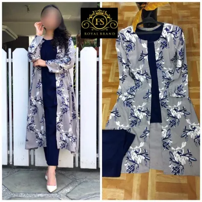 Stylish Stitched Floral Print Gown 3 Pcs Royal 3 Pcs Gown Shirt