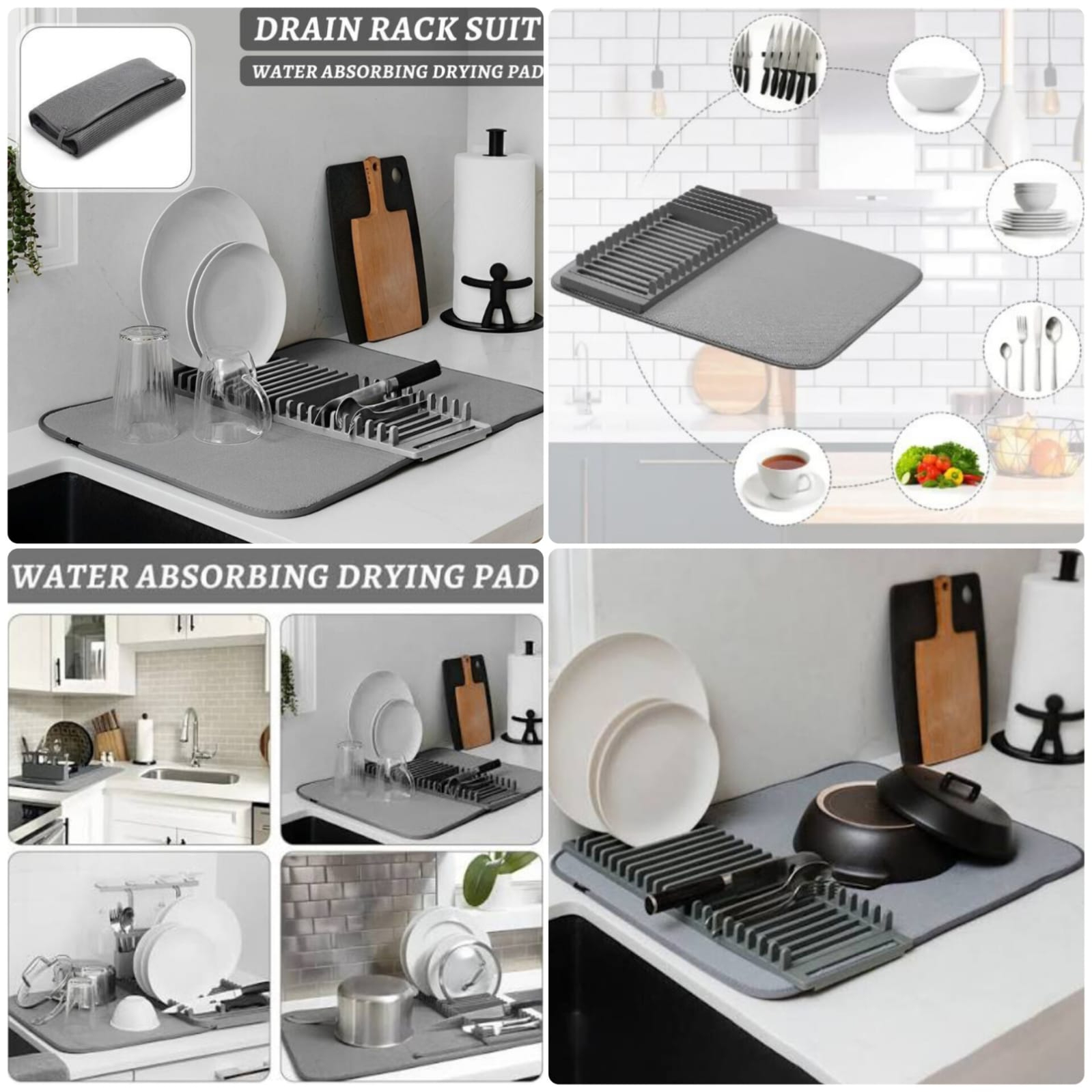 Dish Drying Mat | Super Absorbent Kitchen Drain Mat | Quick ...