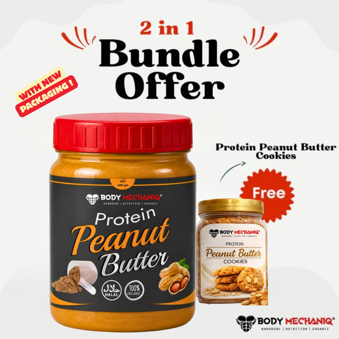 BODY MECHANIC Protein Peanut Butter Jar with Free Cookies - Cholesterol-Free, High-Protein, Low-Fat Spread