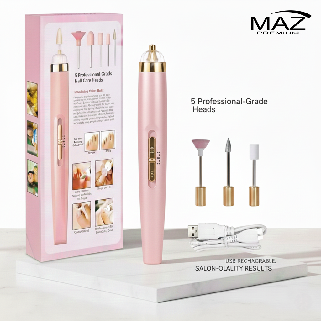 MAZ PREMIUM Professional USB Electric Nail Drill Machine | Adjustable Speed Nail File with LED Light & 5 Drill Bits | Salon & Home Manicure Pedicure Tool
