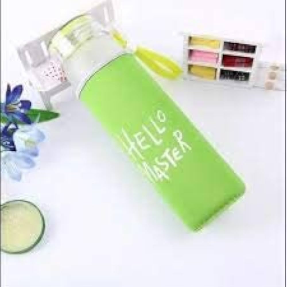 Hello Master Glass Water Bottle with Cover for School/College/Office (500 ml)
