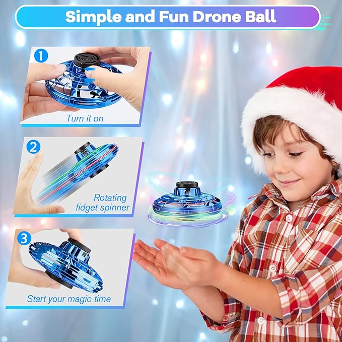 LED UFO Hover Flying Fidget Spinner Toy | Rechargeable Hand Controlled Flying Ball Drone with Box | Anti Drop Durable Mini RC Drone Toy for Indoor Outdoor Fun Kids & Adults Future Toy PROMISE TO SELL