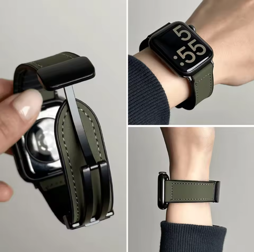 Premium Magnetic Leather + Waterproof Silicone Strap 42mm / 44mm / 45mm / 49mm – Comfortable & Stylish Replacement Band for Smartwatch