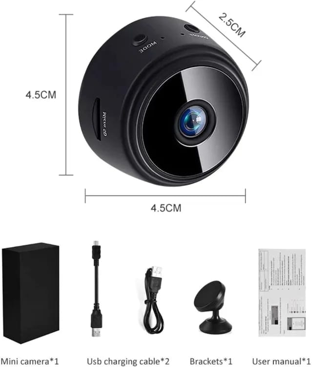 WiFi Mini Camera HD 1080p 2 Mega pixel Camera Lens Upto 128 GB Memory card supported Wireless Video Recorder Voice Recorder Security Monitoring Camera