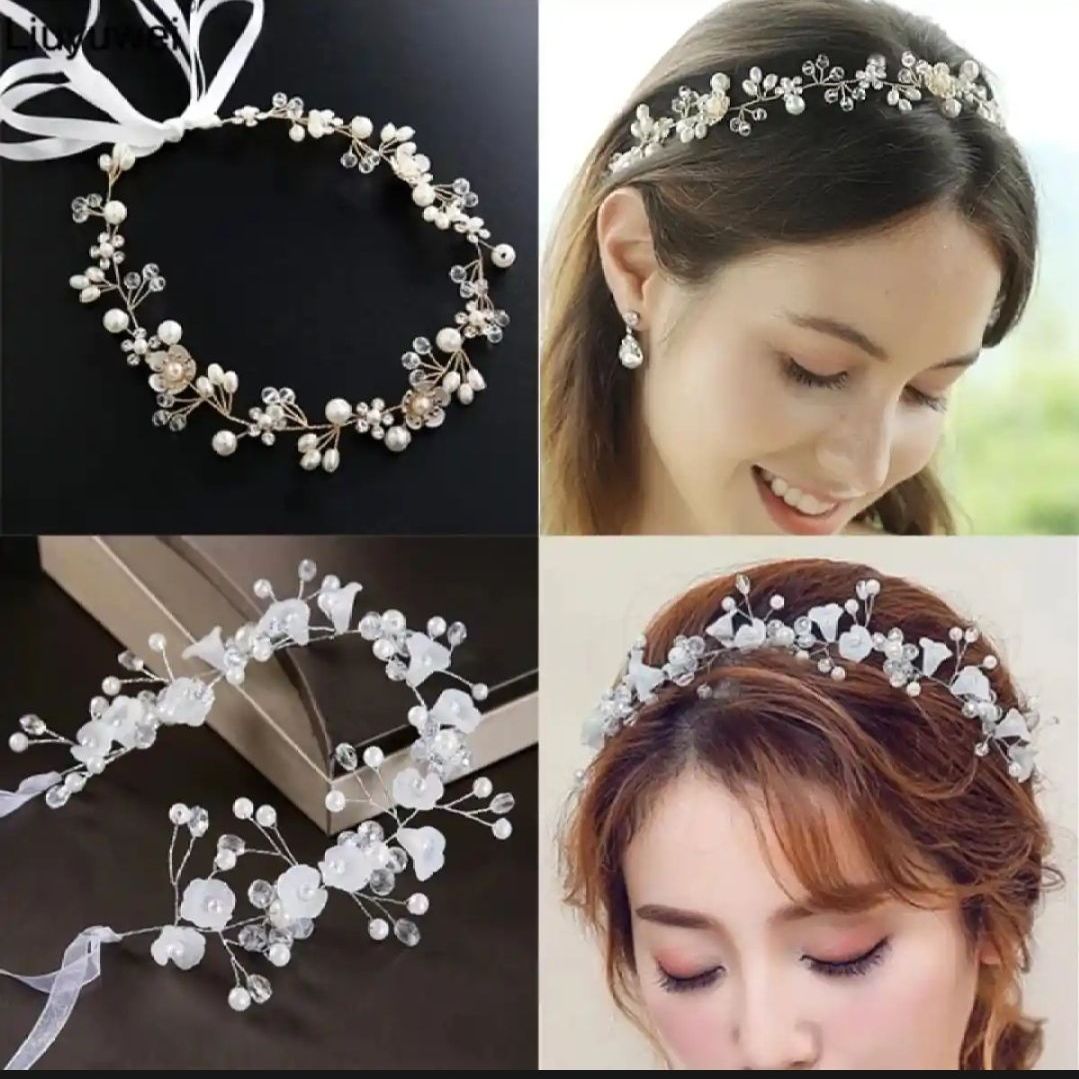 Flower Rhinestone Wedding Headband Hair Accessory Ribbon and Rhinestone For Women and Girls