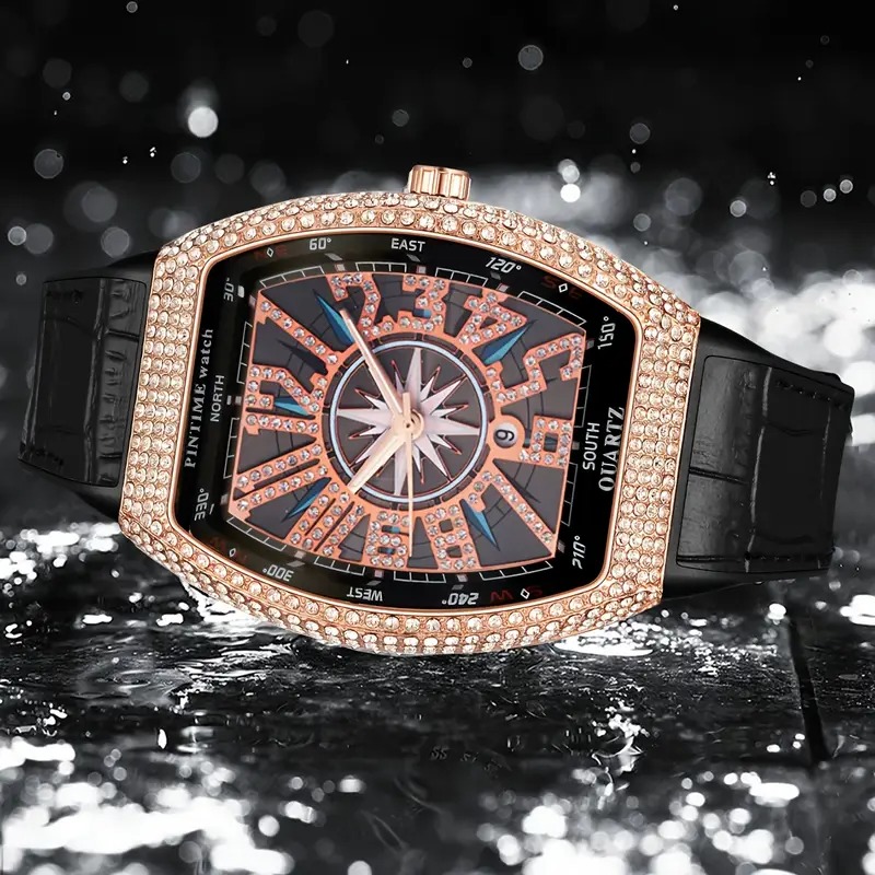 Remu Tech high-end temperament Men's watch, wine barrel shaped artistic design, simple and fashionable business quartz movement watch, suitable for wearing in various occasions, birthday/Valentine's Day gift