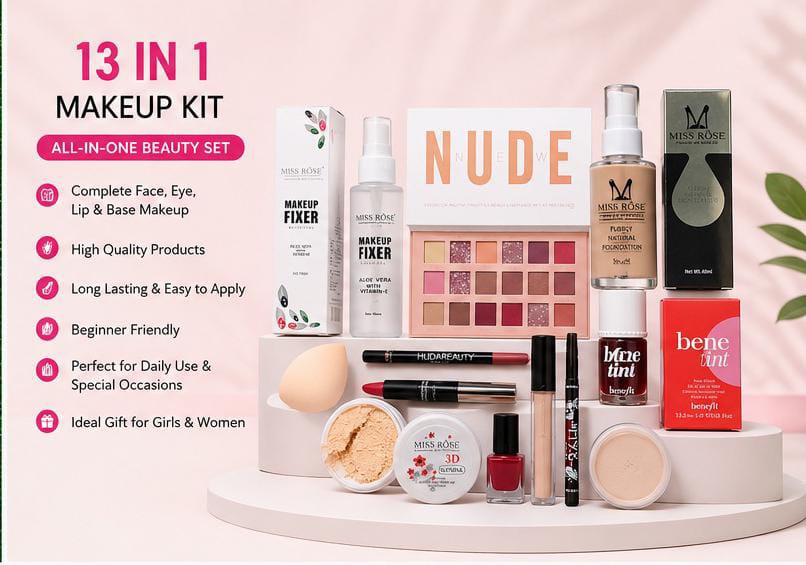 13 in 1 Makeup Kit for Girls & Women | Complete Makeup Set with Foundation, Primer, Concealer, Eyeshadow Palette, Compact Powder, Lipstick, Mascara & Makeup Fixer