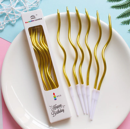 6pcs Spiral Candles 15.5cm for Birthday, Baby, Shower, Wedding Party & Cake Decoration Spiral Cake candles Candles Set Metallic Curly Coil Candles Holders